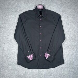 Domani Blue Label button down shirt Men 16.5 35 XL Black Gingham Contrast Formal